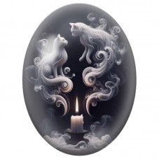 Cabochon en Verre Illustré Chats de Fumée autour d’une Bougie 13x18, 18x25 ou 30x40mm pour la Création de Bijoux Fantaisie - DIY