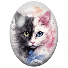 Cabochon en Verre Illustré Chat Noir et Blanc aux Yeux Vairons 13x18, 18x25 ou 30x40mm pour la Création de Bijoux Fantaisie - DI