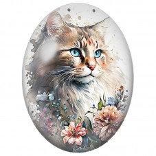 Cabochon en Verre Illustré Chat aux Yeux Bleus parmi les Fleurs 13x18, 18x25 ou 30x40mm pour la Création de Bijoux Fantaisie - D