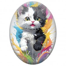 Cabochon en Verre Illustré Chaton Noir et Blanc aux Éclats de Peinture 13x18, 18x25 ou 30x40mm pour la Création de Bijoux Fantai