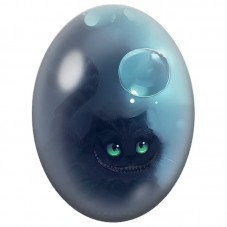 Cabochon en Verre Illustré Chat Noir au Sourire dans la Lumière Bleue 13x18, 18x25 ou 30x40mm pour la Création de Bijoux Fantais