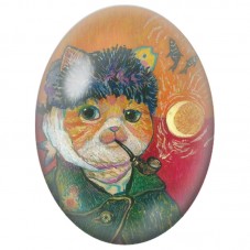 Cabochon en Verre Illustré Chat au Bonnet de Fourrure et à la Pipe 13x18, 18x25 ou 30x40mm pour la Création de Bijoux Fantaisie 