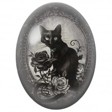 Cabochon en Verre Illustré Chat Noir Gothique parmi les Roses 13x18, 18x25 ou 30x40mm pour la Création de Bijoux Fantaisie - DIY