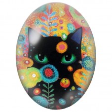 Cabochon en Verre Illustré Chat Noir aux Fleurs Multicolores 13x18, 18x25 ou 30x40mm pour la Création de Bijoux Fantaisie - DIY