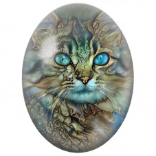 Cabochon en Verre Illustré Visage de Chat aux Reflets Minéraux Bleus 13x18, 18x25 ou 30x40mm pour la Création de Bijoux Fantaisi