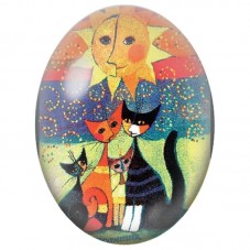 Cabochon en Verre Illustré Famille de Chats sous un Soleil Souriant 13x18, 18x25 ou 30x40mm pour la Création de Bijoux Fantaisie