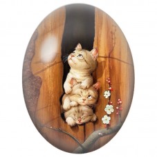 Cabochon en Verre Illustré Trois Chatons dans le Creux d’un Arbre 13x18, 18x25 ou 30x40mm pour la Création de Bijoux Fantaisie -