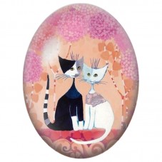 Cabochon en Verre Illustré Duo de Chats sous les Arbres Roses 13x18, 18x25 ou 30x40mm pour la Création de Bijoux Fantaisie - DIY