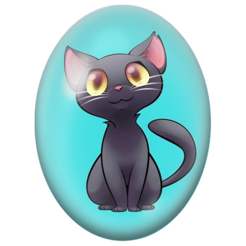 Cabochon en Verre Illustré Chat Noir aux Grands Yeux Dorés 13x18, 18x25 ou 30x40mm