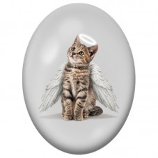 Cabochon en Verre Illustré Chaton Ange aux Ailes Blanches 13x18, 18x25 ou 30x40mm pour la Création de Bijoux Fantaisie - DIY