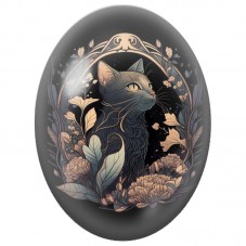 Cabochon en Verre Illustré Chat Noir dans un Médaillon Floral Art Nouveau 13x18, 18x25 ou 30x40mm pour la Création de Bijoux Fan