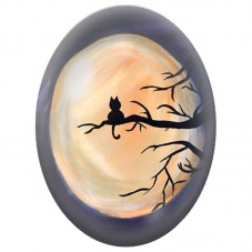 Cabochon en Verre Illustré Silhouette de Chat devant la Pleine Lune 13x18, 18x25 ou 30x40mm pour la Création de Bijoux Fantaisie