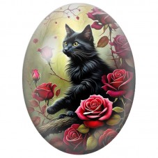 Cabochon en Verre Illustré Chat Noir parmi les Roses Rouges 13x18, 18x25 ou 30x40mm pour la Création de Bijoux Fantaisie - DIY