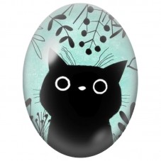 Cabochon en Verre Illustré Chat Noir Graphique sur Fond Turquoise 13x18, 18x25 ou 30x40mm pour la Création de Bijoux Fantaisie -