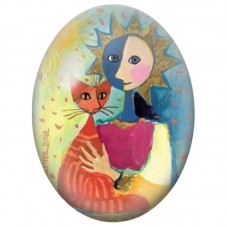 Cabochon en Verre Illustré Femme au Chat Roux sous le Soleil 13x18, 18x25 ou 30x40mm pour la Création de Bijoux Fantaisie - DIY