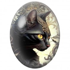 Cabochon en Verre Illustré Chat Noir aux Arabesques Dorées 13x18, 18x25 ou 30x40mm pour la Création de Bijoux Fantaisie - DIY
