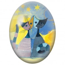 Cabochon en Verre Illustré Duo de Chats sous les Étoiles 13x18, 18x25 ou 30x40mm pour la Création de Bijoux Fantaisie - DIY