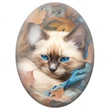 Cabochon en Verre Illustré Chat Siamois parmi les Feuilles d’Automne 13x18, 18x25 ou 30x40mm pour la Création de Bijoux Fantaisi