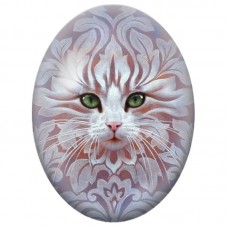 Cabochon en Verre Illustré Visage de Chat Blanc aux Motifs Damassés 13x18, 18x25 ou 30x40mm pour la Création de Bijoux Fantaisie