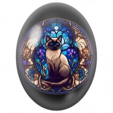 Cabochon en Verre Illustré Chat Siamois dans un Vitrail Bleu 13x18, 18x25 ou 30x40mm pour la Création de Bijoux Fantaisie - DIY