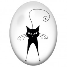 Cabochon en Verre Illustré Chat Noir Minimaliste à la Queue en Spirale 13x18, 18x25 ou 30x40mm pour la Création de Bijoux Fantai