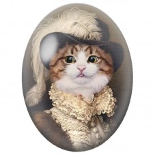 Cabochon en Verre Illustré Chat Mousquetaire au Chapeau à Plume 13x18, 18x25 ou 30x40mm pour la Création de Bijoux Fantaisie - D