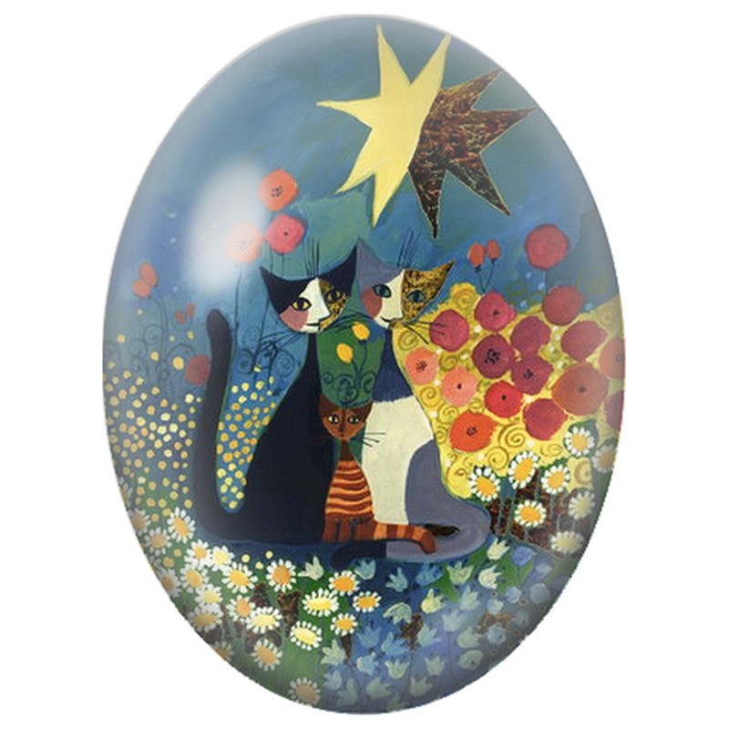 Cabochon en Verre Illustré Famille de Chats dans un Jardin Coloré 13x18, 18x25 ou 30x40mm