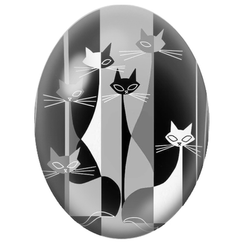 Cabochon en Verre Illustré Groupe de Chats Graphiques en Noir et Blanc 13x18, 18x25 ou 30x40mm