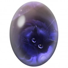 Cabochon en Verre Illustré Chat Noir dans une Lumière Violette 13x18, 18x25 ou 30x40mm pour la Création de Bijoux Fantaisie - DI