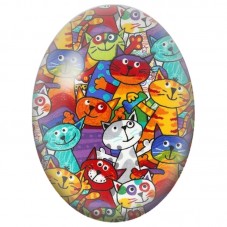 Cabochon en Verre Illustré Foule de Chats Multicolores 13x18, 18x25 ou 30x40mm pour la Création de Bijoux Fantaisie - DIY