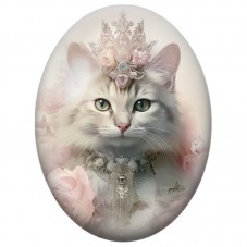 Cabochon en Verre Illustré Chat Blanc Couronné de Bijoux 13x18, 18x25 ou 30x40mm pour la Création de Bijoux Fantaisie - DIY