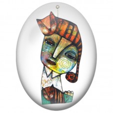 Cabochon en Verre Illustré Femme Abstraite au Chat Rayé 13x18, 18x25 ou 30x40mm pour la Création de Bijoux Fantaisie - DIY