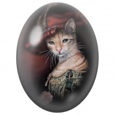 Cabochon en Verre Illustré Chat en Costume Ancien au Chapeau Rouge 13x18, 18x25 ou 30x40mm pour la Création de Bijoux Fantaisie 