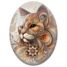 Cabochon en Verre Illustré Visage de Chat aux Arabesques Orange et Or 13x18, 18x25 ou 30x40mm pour la Création de Bijoux Fantais