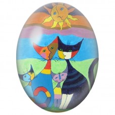 Cabochon en Verre Illustré Famille de Chats sous le Soleil 13x18, 18x25 ou 30x40mm pour la Création de Bijoux Fantaisie - DIY