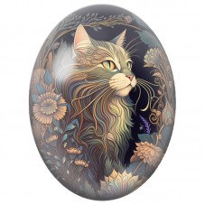 Cabochon en Verre Illustré Chat à Poils Longs dans un Jardin Art Nouveau 13x18, 18x25 ou 30x40mm pour la Création de Bijoux Fant