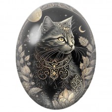 Cabochon en Verre Illustré Chat Mystique sous la Lune et les Étoiles 13x18, 18x25 ou 30x40mm pour la Création de Bijoux Fantaisi