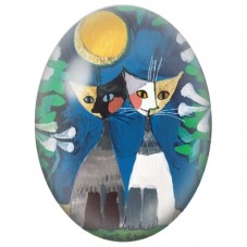 Cabochon en Verre Illustré Duo de Chats sous la Lune Jaune 13x18, 18x25 ou 30x40mm pour la Création de Bijoux Fantaisie - DIY