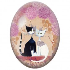 Cabochon en Verre Illustré Duo de Chats sous les Arbres Roses 13x18, 18x25 ou 30x40mm pour la Création de Bijoux Fantaisie - DIY