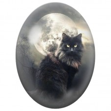 Cabochon en Verre Illustré Chat Noir devant la Pleine Lune 13x18, 18x25 ou 30x40mm pour la Création de Bijoux Fantaisie - DIY