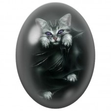Cabochon en Verre Illustré Chat Vampire aux Ailes Noires 13x18, 18x25 ou 30x40mm pour la Création de Bijoux Fantaisie - DIY