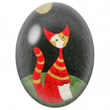 Cabochon en Verre Illustré Chat Rouge et Or sous la Lune 13x18, 18x25 ou 30x40mm pour la Création de Bijoux Fantaisie - DIY