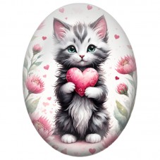 Cabochon en Verre Illustré Chaton Tigré au Cœur Rose 13x18, 18x25 ou 30x40mm pour la Création de Bijoux Fantaisie - DIY