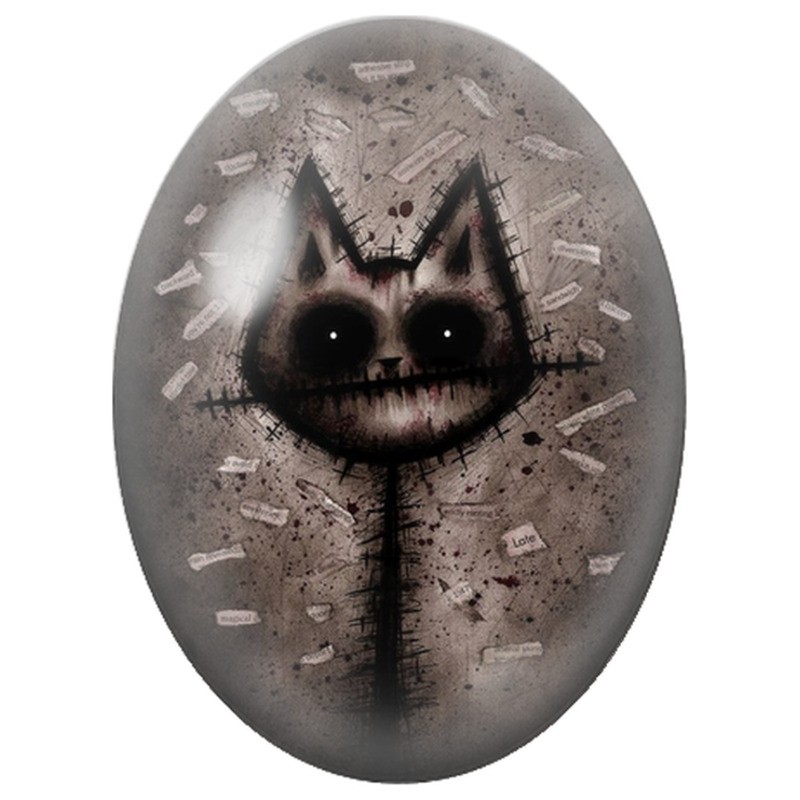 Cabochon en Verre Illustré Chat Sombre Cousu de Fil Noir 13x18, 18x25 ou 30x40mm