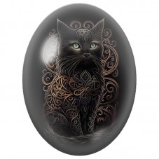 Cabochon en Verre Illustré Chat Noir aux Arabesques Cuivrées 13x18, 18x25 ou 30x40mm pour la Création de Bijoux Fantaisie - DIY