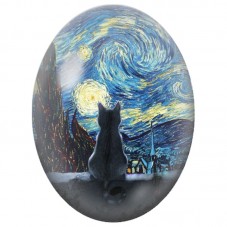 Cabochon en Verre Illustré Chat devant la Nuit Étoilée 13x18, 18x25 ou 30x40mm pour la Création de Bijoux Fantaisie - DIY
