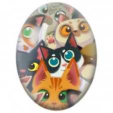Cabochon en Verre Illustré Groupe de Chats aux Grands Yeux Colorés 13x18, 18x25 ou 30x40mm pour la Création de Bijoux Fantaisie 