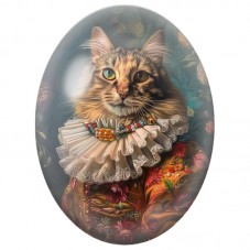 Cabochon en Verre Illustré Chat Tigré en Costume Fleuri et Collerette 13x18, 18x25 ou 30x40mm pour la Création de Bijoux Fantais