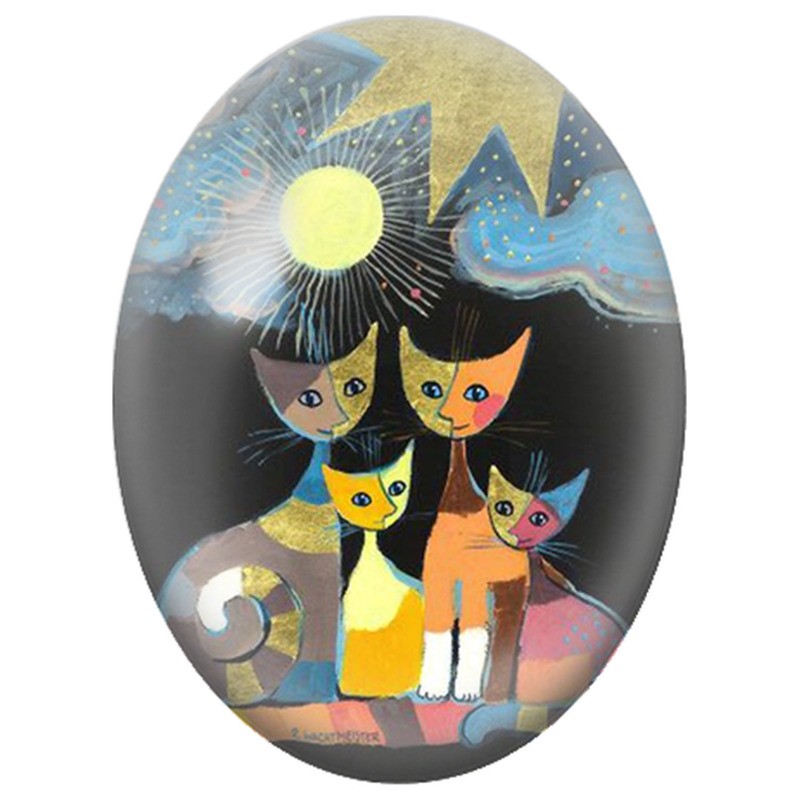 Cabochon en Verre Illustré Famille de Chats sous le Soleil et l’Étoile 13x18, 18x25 ou 30x40mm