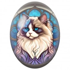 Cabochon en Verre Illustré Chat Siamois dans un Médaillon de Vitrail Bleu 13x18, 18x25 ou 30x40mm pour la Création de Bijoux Fan